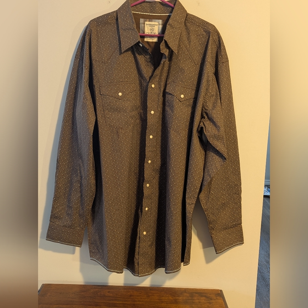 PANHANDLE Rough Stock Pearl Snap Long Sleeve Western Style Shirt Flip Cuff Rodeo